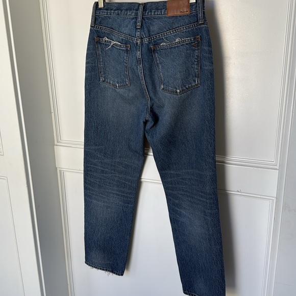 Madewell Petite Classic Straight Leg Jeans Jade Wash Knee-Rip Edition size 26 - Picture 11 of 16